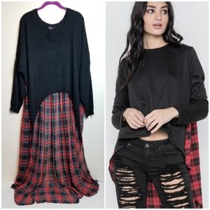 LF x Millau High Low Black & Plaid Maxi Sweater